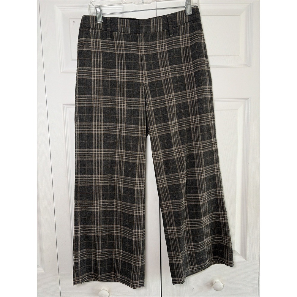 Banana Republic Plaid Wide Leg Pants Womens Size 4 Grey Wool Career Trousers